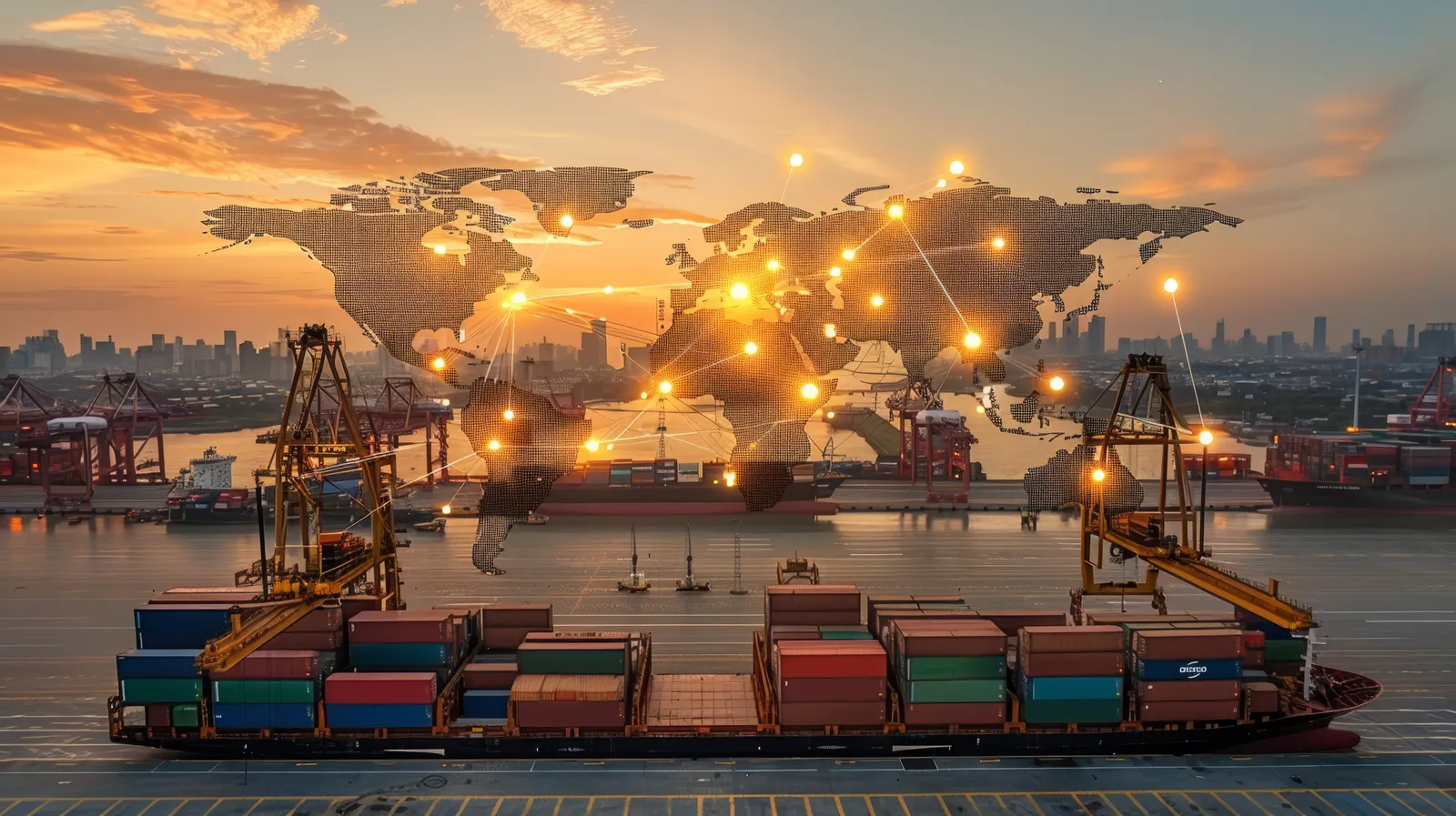 LCL consolidation — shared container freight at a global logistics hub