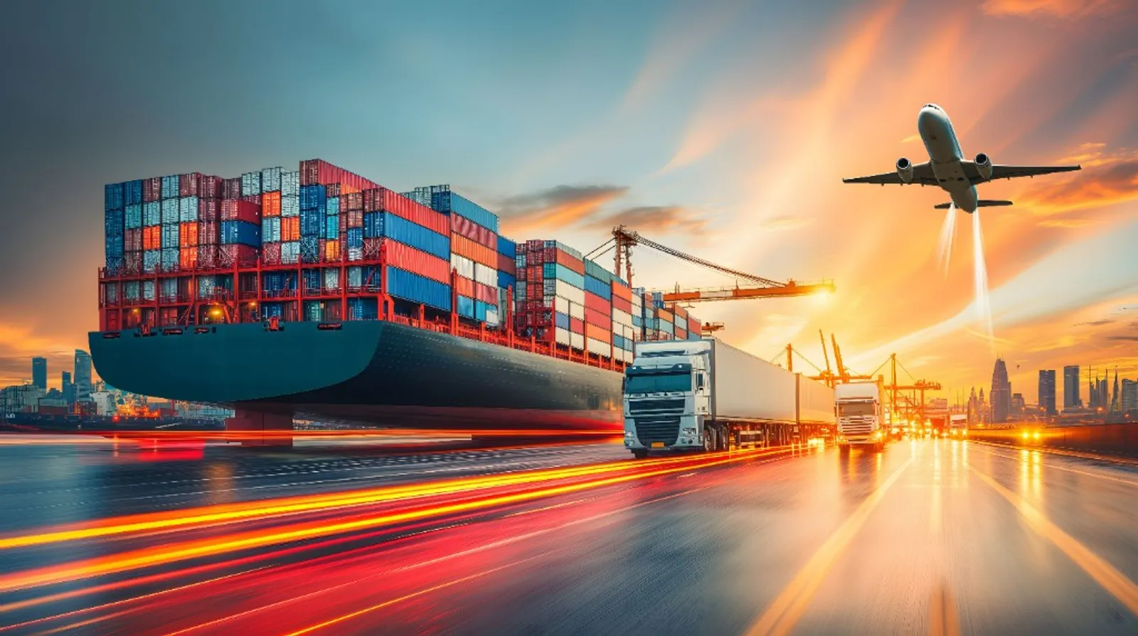 Container ship at port — global sea freight and logistics services